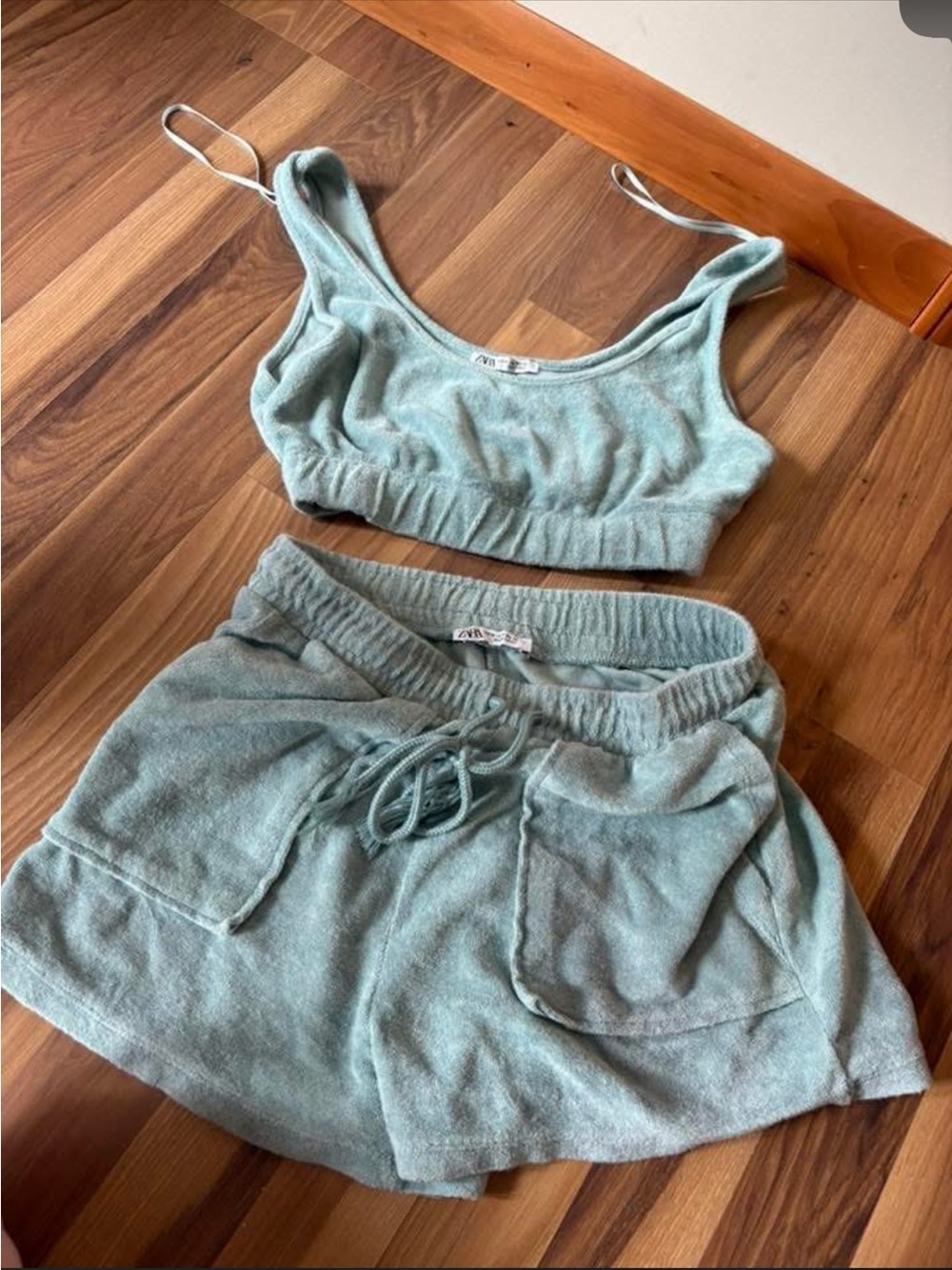 Zara Mint Green Terry Two-Piece Lounge Set
